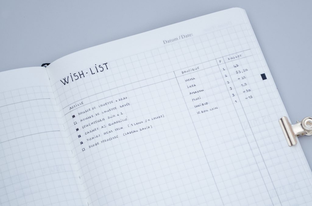 wishlist bullet journal collection